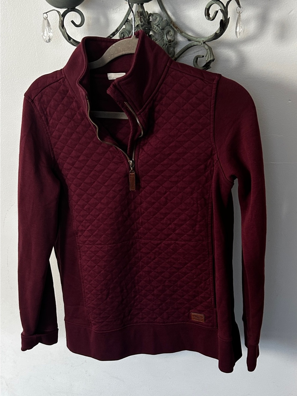 L.L.Bean Women’s S Quilted Quarter Zip Pullover Burgundy Wine